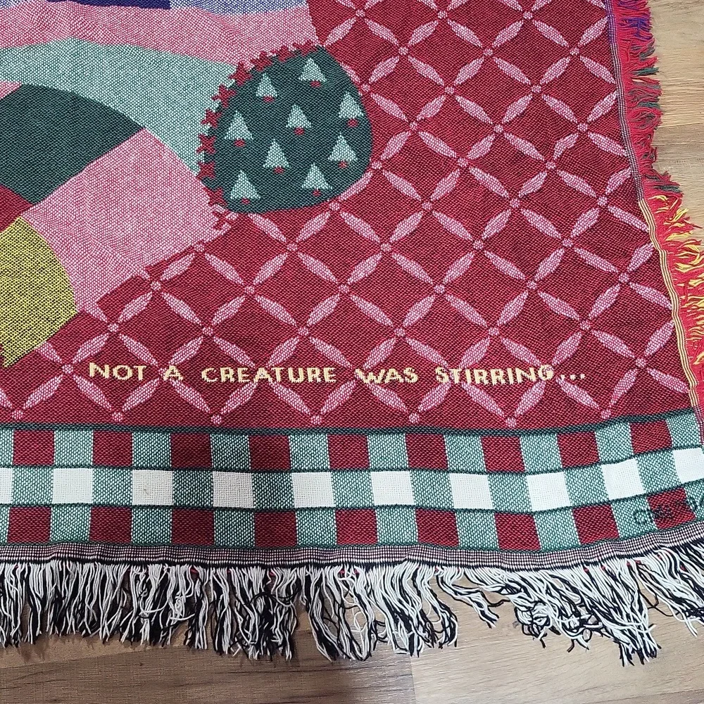 NOT A CREATURE WAS STIRRING Cat in Christmas Stocking Woven Blanket Throw